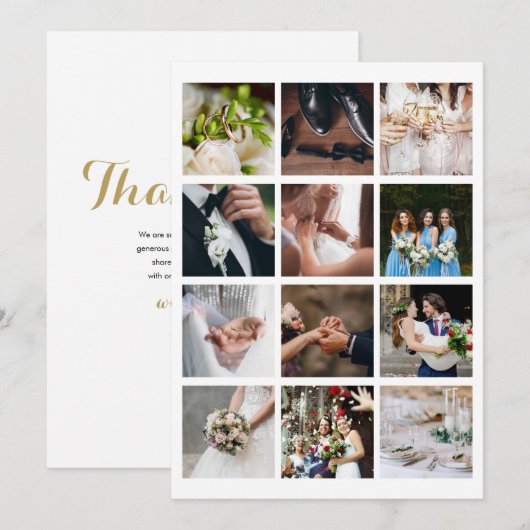 Elegante Fotocollage Bruiloft Gouden Script Bedankkaart (Voorkant / Achterkant)