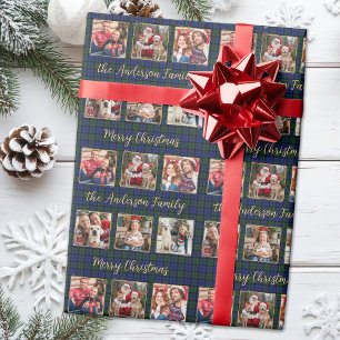 Elegante Fotocollage Custom Merry Christmas Plaid Cadeaupapier