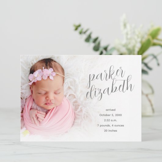 Elegante fotocollage geboorte aankondiging (Staand voorkant)