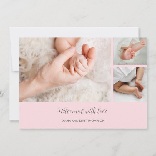 Elegante fotocollage geboorte aankondiging (Achterkant)