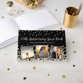 Elegante Fotocollage Goud Zilver 25-jarig Huwelijk Gastenboek