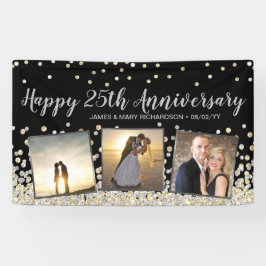 Elegante Fotocollage Goud Zilver 25-jarig Huwelijk Spandoek