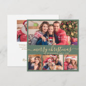 Elegante Fotocollage Groen Goud Script Kerstmis Feestdagenkaart (Voorkant / Achterkant)