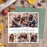 Elegante Fotocollage Groen Script Sneeuwachtige Ke Feestdagenkaart<br><div class="desc">Minimalistisch Modern Elegant Kalligrafie Wit en Sage Groen 4 Fotocollage Vrolijk Kerstmis Kalligrafie Script Vakantie Kaart. Deze feestelijke, minimalistische, grillige vier (4) foto vakantie kaart sjabloon beschikt over een fotocollage en zegt "Vrolijk kerstfeest"! De begroetingstekst "Vrolijk kerstfeest" is geschreven in een prachtige hand belettering swirly swash-tail lettertype in salie groene...</div>