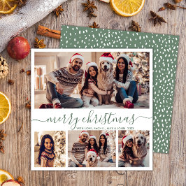 Elegante Fotocollage Groen Script Sneeuwachtige Ke Feestdagenkaart