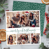Elegante Fotocollage Groen Script Sneeuwachtige Ke Feestdagenkaart