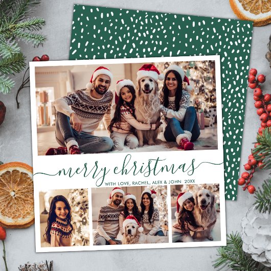 Elegante Fotocollage Groen Script Sneeuwachtige Ke Feestdagenkaart