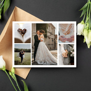 Elegante Fotocollage Huwelijk Bedankt  Briefkaart