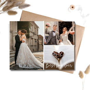 Elegante Fotocollage Huwelijks Dankjewel Briefkaart