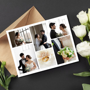 Elegante Fotocollage Huwelijks Dankkaart Bedankkaart