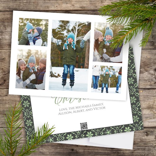 Elegante Fotocollage Kerstmis Sneeuwvlokken Feestdagenkaart