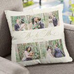 Elegante fotocollage meneer en mevrouw naam gepers kussen<br><div class="desc">Elegante klassieke faux goud romantische kalligrafie script meneer en mevrouw fotocollage,  naam en trouwdatum gepersonaliseerde crème ivoor worp kussen.</div>