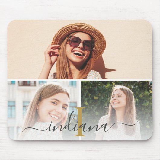 Elegante Fotocollage Monogram Aangepast Muismat (Voorkant)