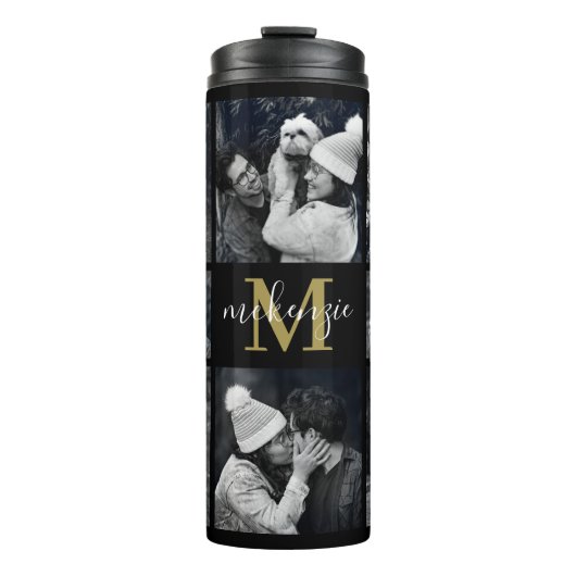 Elegante Fotocollage Monogram Naam Thermosbeker (Voorkant)