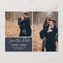Elegante Fotocollage Navy Silver Save the Date Aankondigingskaart