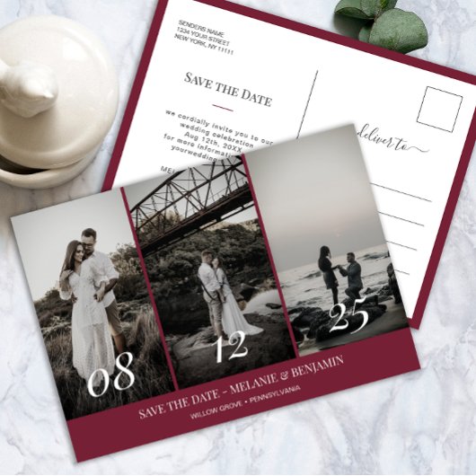 Elegante Fotocollage Roze Roze Save the Date Briefkaart