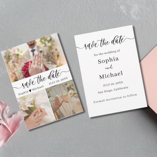 Elegante Fotocollage Save the Date Kaart