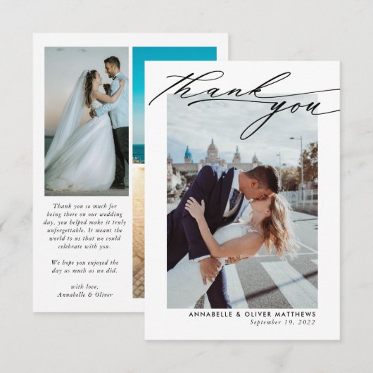 Elegante Fotocollage Trouw Bedankkaart (Voorkant / Achterkant)