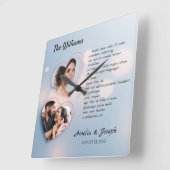 Elegante fotocollage trouwklok met tekst vierkante klok (Hoek)