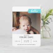 Elegante fotocollage turquoise washi tape baby geb aankondiging (Staand voorkant)