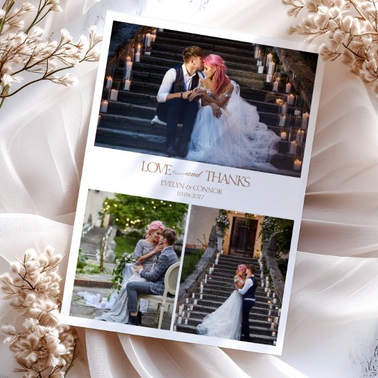 Elegante Fotocollage Typografie bericht Trouwen Bedankkaart