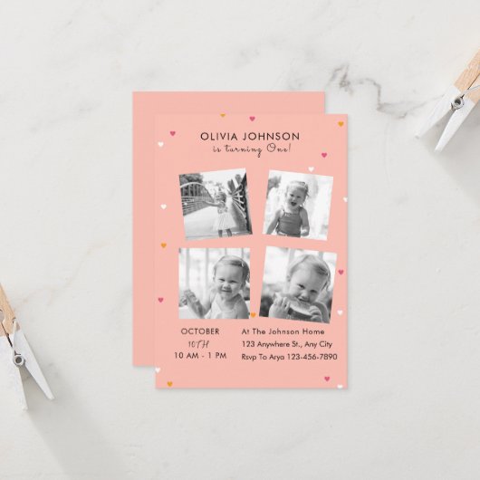 Elegante fotocollage verjaardagsfeestje kaart (Voorkant / Achterkant in situ)