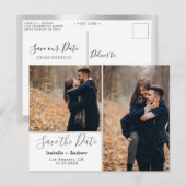 Elegante Fotocollage Wit Zilver Save the Date Aankondigingskaart (Voorkant / Achterkant)