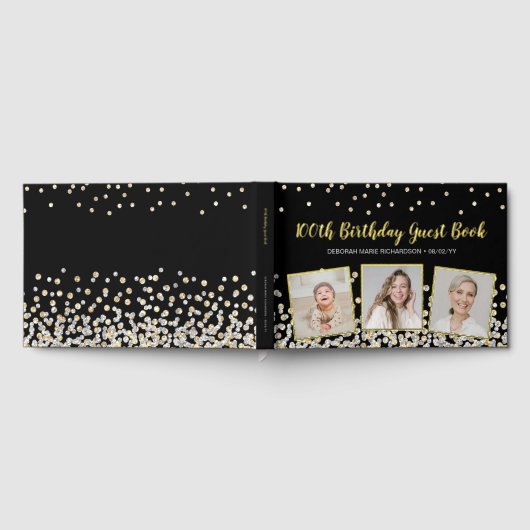 Elegante Fotocollage Zilver Goud 100e Verjaardag Gastenboek (Volledig)