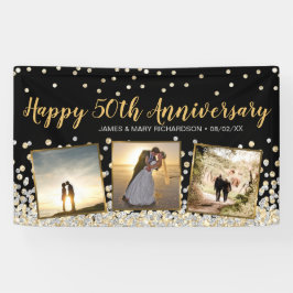 Elegante Fotocollage Zilver Goud 50ste Verjaardag Spandoek