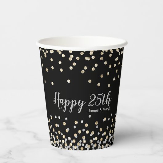 Elegante fotocollage zilvergoud 25e Jubileum Papieren Bekers (Achterkant)