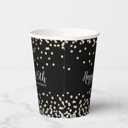 Elegante fotocollage zilvergoud 25e Jubileum Papieren Bekers (Rechts)