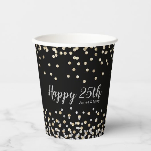 Elegante fotocollage zilvergoud 25e Jubileum Papieren Bekers (Voorkant)