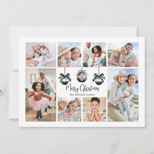 Elegante Fotocollage Zwart Wit Kerstmis Feestdagenkaart (Voorkant)