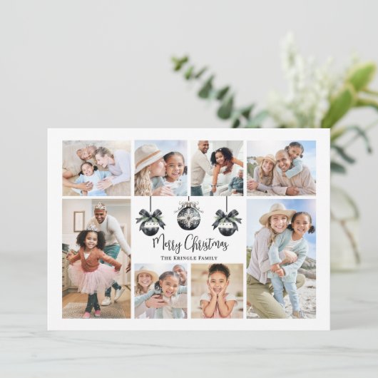 Elegante Fotocollage Zwart Wit Kerstmis Feestdagenkaart (Staand voorkant)