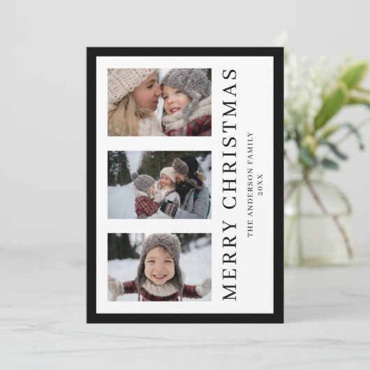 Elegante Fotocollage Zwart-wit Kerstmis Feestdagenkaart (Staand voorkant)