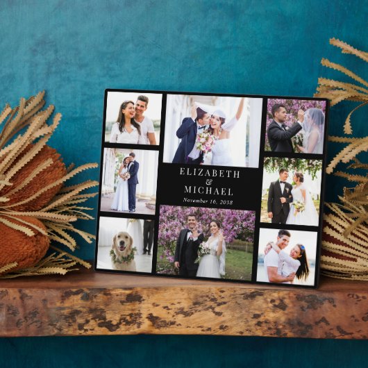 Elegante Fotocollage Zwarte Trouwdag Fotoplaat (Zijkant)