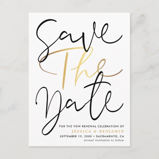 Elegante Fotogelofte Vernieuwing Save the Date Aankondigingskaart (Voorkant)