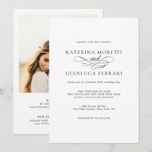 Elegante fotohuwelijksuitnodiging met RSVP Kaart (Voorkant / Achterkant)