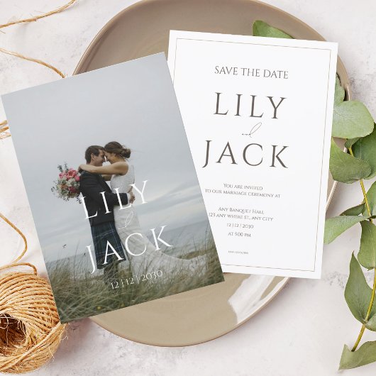 Elegante fotokaart met moderne typografie kaart