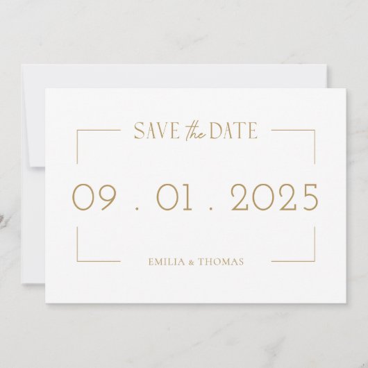 Elegante fotokader "Save the Date" met gouden lijs Kaart (Voorkant)