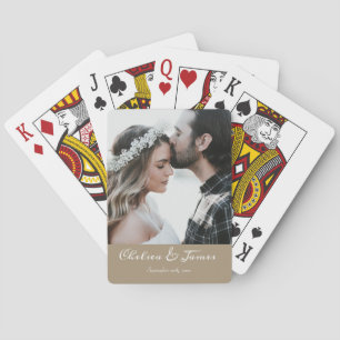 Elegante Fotokalligrafie Trouwen Taupe wit Pokerkaarten
