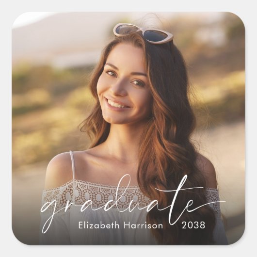 Elegante fotoklas van Afstuderen 2025 Vierkante Sticker (Voorkant)