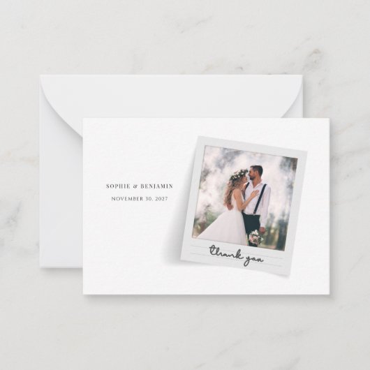 Elegante fotolijst script bruiloft bedankt notitiekaartje (Voorkant)