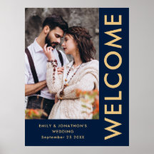 Elegante fotonamen Navy Goud Welkom Bruiloft