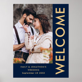 Elegante fotonamen Navy Goud Welkom Bruiloft Poster