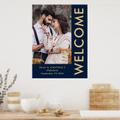 Elegante fotonamen Navy Goud Welkom Bruiloft Poster (Keuken)
