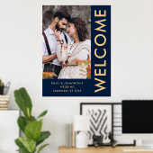 Elegante fotonamen Navy Goud Welkom Bruiloft Poster (Thuiskantoor)