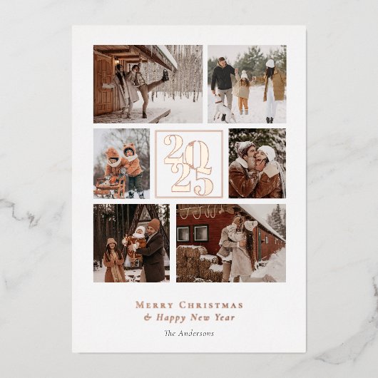 Elegante foto's Collage Vrolijk Kerstmis Folie Feestdagenkaart (Voorkant)