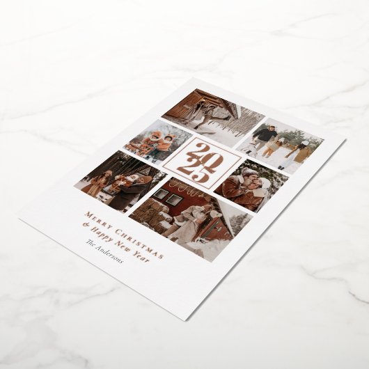 Elegante foto's Collage Vrolijk Kerstmis Folie Feestdagenkaart (Gedraaid)