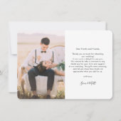 Elegante foto's Handgeschreven bruiloft Bedankt Notitiekaartje (Achterkant)